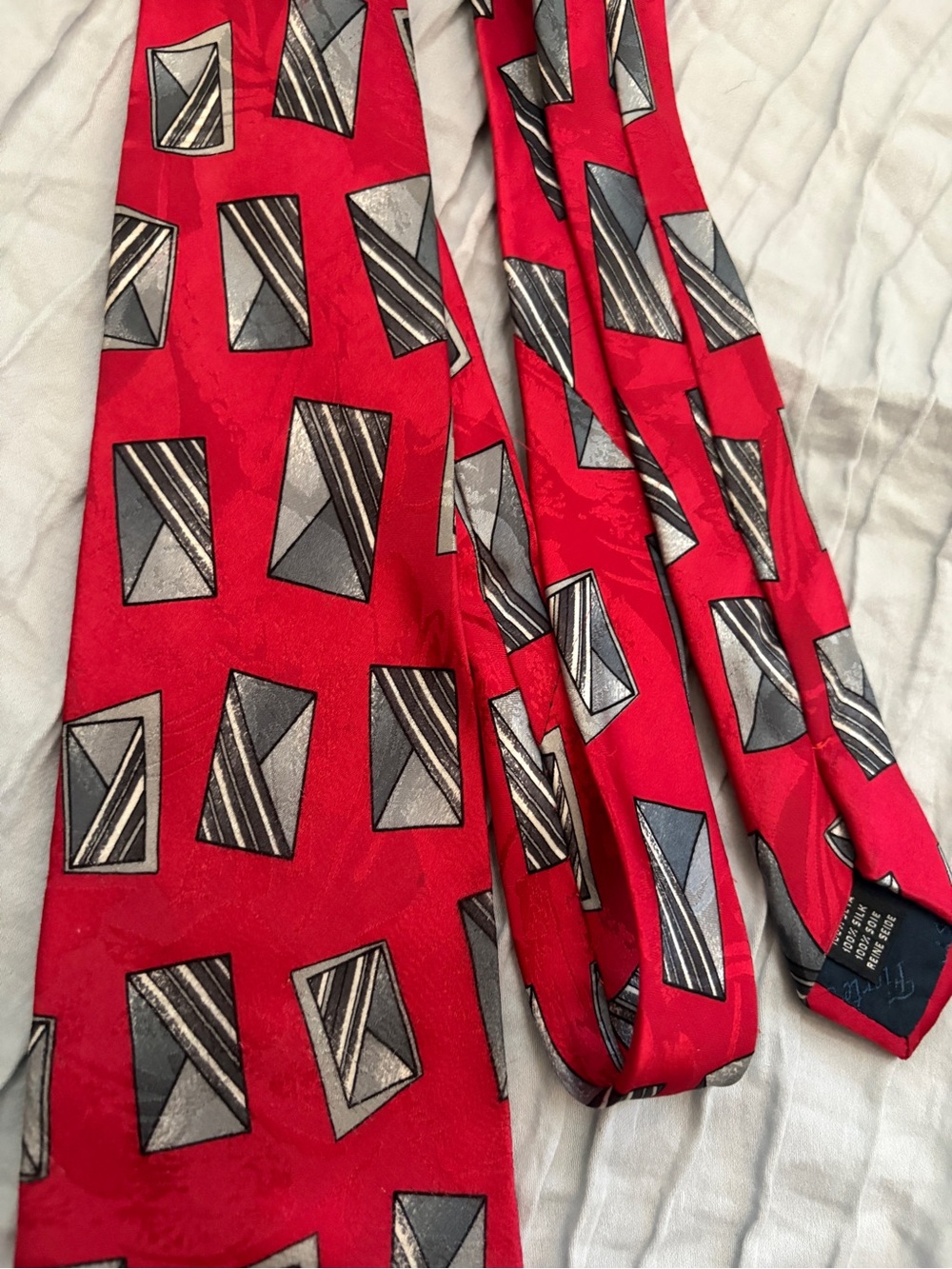 Vintage Fierte SRL Silk Tie Made in Italy Red Geometric Abstract Retro 80s 90s